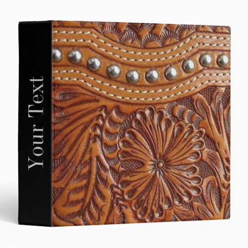 vintage western country pattern studded leather 3 ring binder