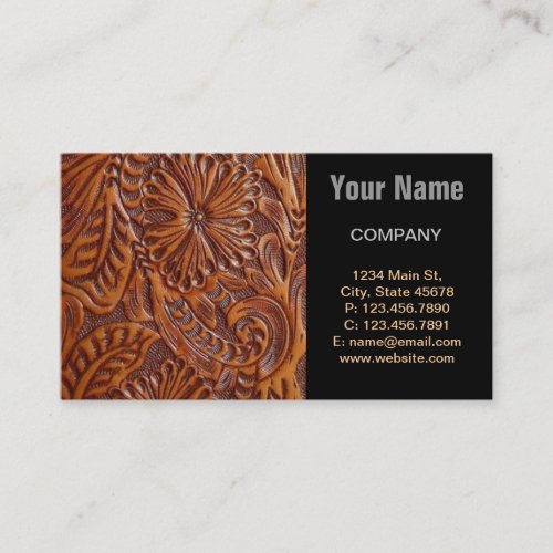 vintage western country pattern studded leather business card
