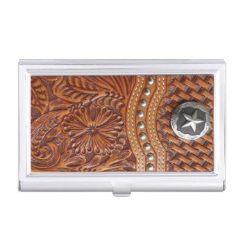 Vintage Western Country Pattern Studded Leather Case For Business Cards by WhenWestMeetEast at Zazzle