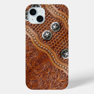 vintage western country pattern studded leather iPhone 15 plus case