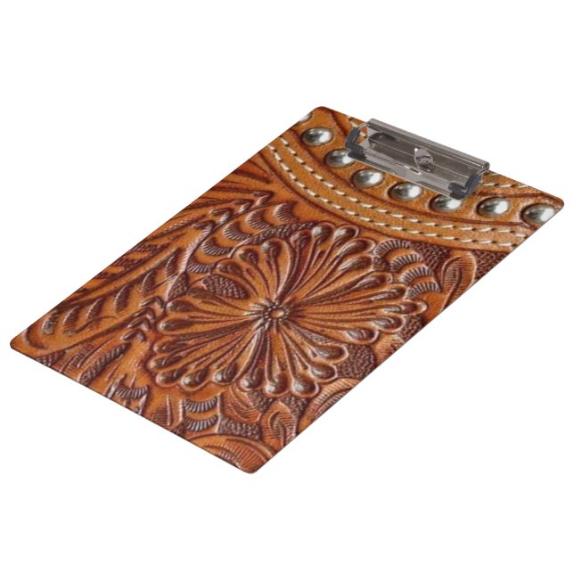 vintage western country pattern studded leather clipboard (Angled)