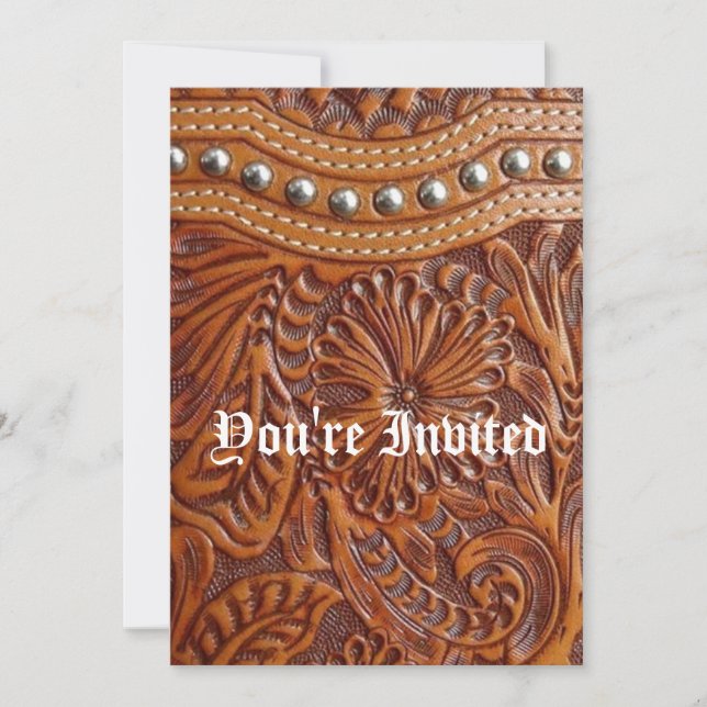vintage western country pattern studded leather invitation (Front)