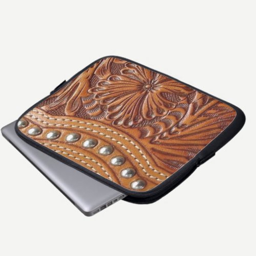 vintage western country pattern studded leather laptop sleeve