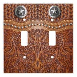 vintage western country pattern studded leather light switch cover