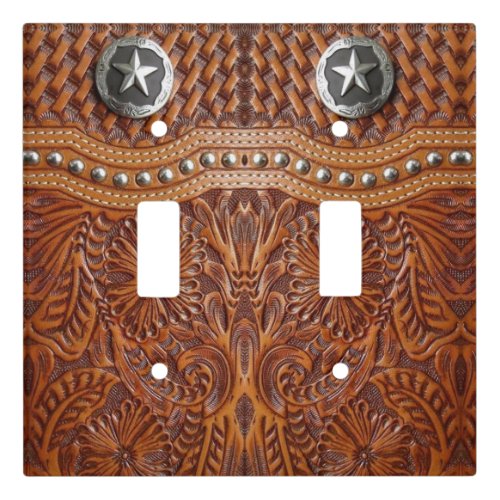 vintage western country pattern studded leather light switch cover