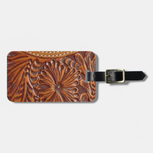 vintage western country pattern studded leather luggage tag