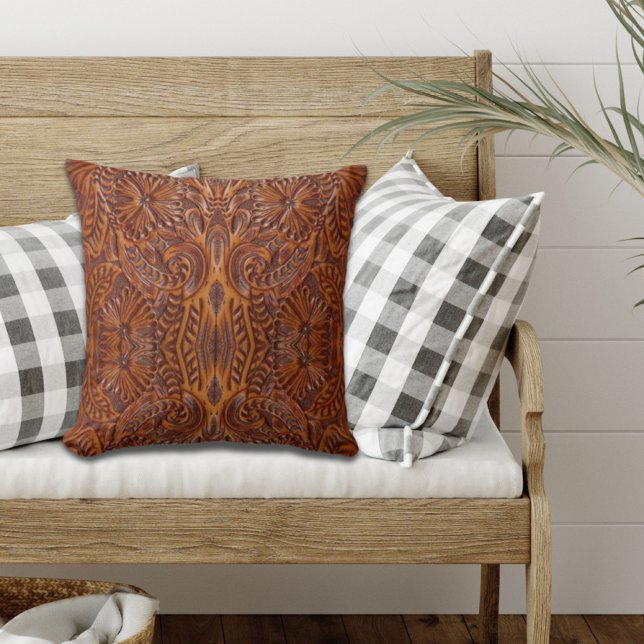 vintage western country pattern studded leather throw pillow (Creator Uploaded)
