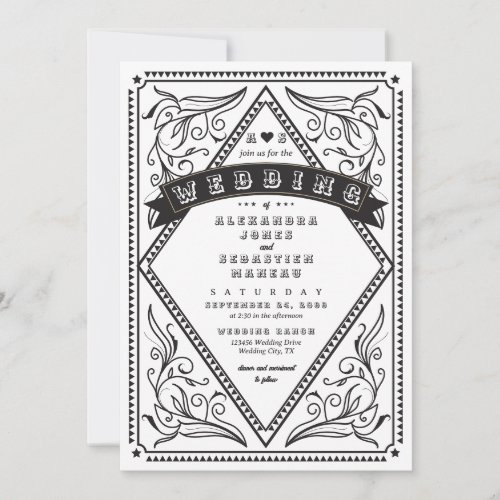 Vintage Western Country QR Code Rustic Wedding Invitation