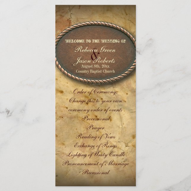 vintage western country wedding programs (Front)