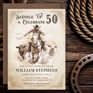 Vintage Western Cowboy Adult 50th Birthday Party Invitation