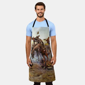 Vintage Western Cowboy At Camp On Bucking Horse  Apron by RODEODAYS at Zazzle