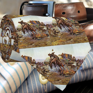 Vintage Western Cowboy At Camp on Bucking Horse Neck Tie