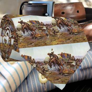 Vintage Western Cowboy At Camp On Bucking Horse Neck Tie by RODEODAYS at Zazzle