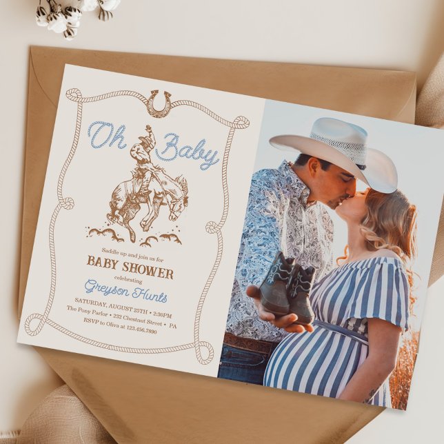 Vintage Western Cowboy Baby Shower Photo Invitation (Creator Uploaded)