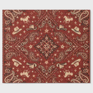 Vintage Western Cowboy Bandana Red Paisley Wrapping Paper