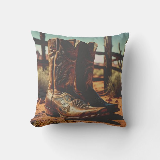 Vintage Western Cowboy Boots Throw Pillow (Front)