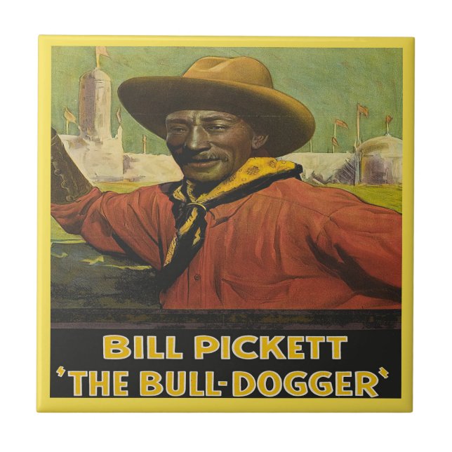 Vintage Western Cowboy Bull Dogger Tile (Front)