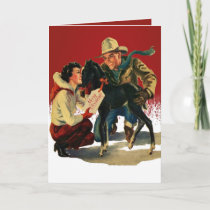 Vintage Western Cowboy Cowgirl Horse Christmas Card