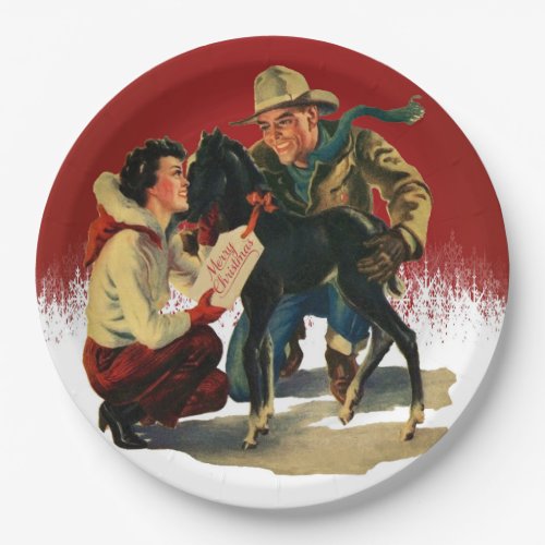 Vintage Western Cowboy Cowgirl Horse Christmas Paper Plates