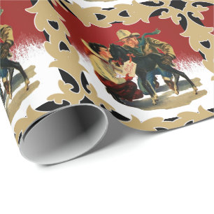 Vintage Western Cowboy Cowgirl Horse Christmas Wrapping Paper