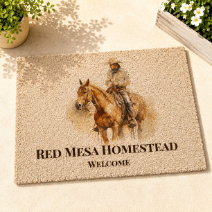Vintage Western Cowboy Equestrian Art Fiber Doormat