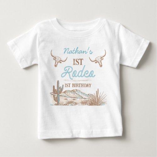 Vintage Western Cowboy First Rodeo 1st Birthday  Baby T_Shirt