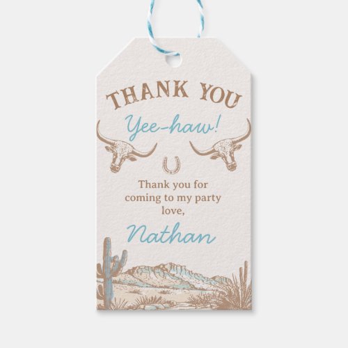 Vintage Western Cowboy First Rodeo 1st Birthday  Gift Tags