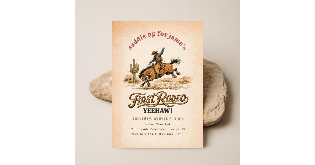 Vintage Western Cowboy First Rodeo 1st Birthday Invitation | Zazzle