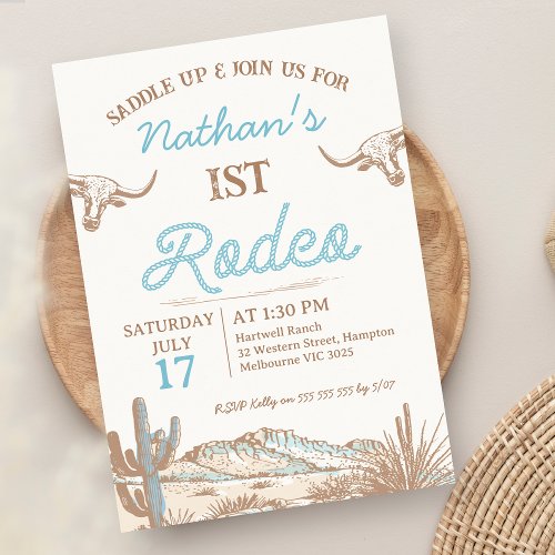 Vintage Western Cowboy First Rodeo 1st Birthday  Invitation