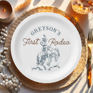Vintage Western Cowboy First Rodeo 1st Birthday Paper Plates
