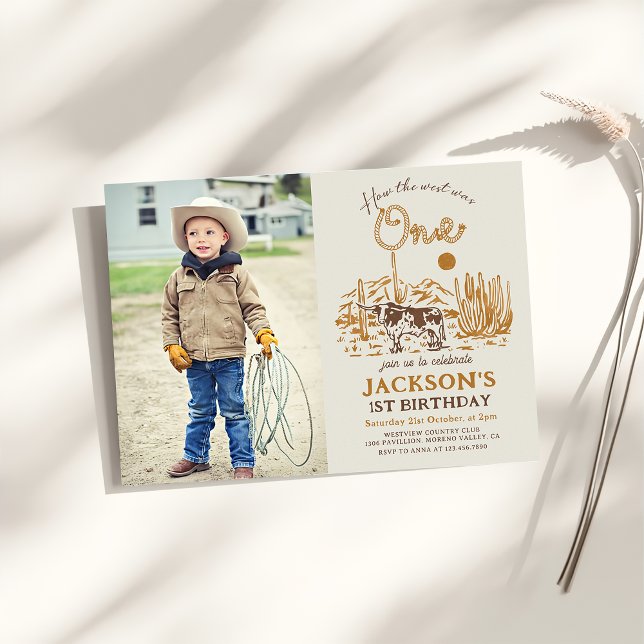Vintage Western Cowboy First Rodeo Birthday Photo Invitation (Creator Uploaded)