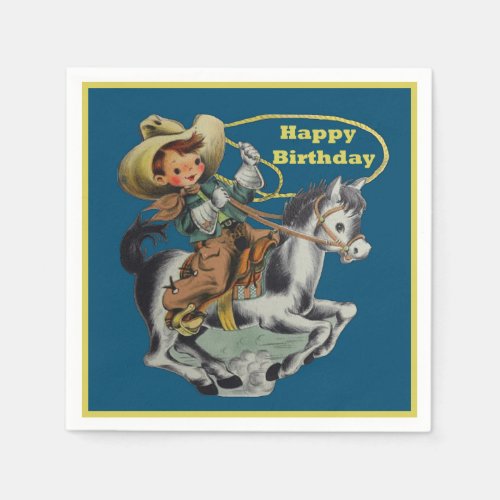 Vintage Western Cowboy Kid Horse Rope Birthday Napkins