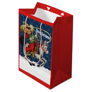 Vintage Western Cowboy Kid Horse Rope Christmas Medium Gift Bag