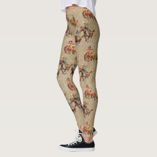 Vintage Western Cowboy Kids on Horses Leggings
