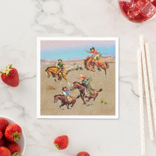 Vintage Western Cowboy Kids on Horses   Napkins