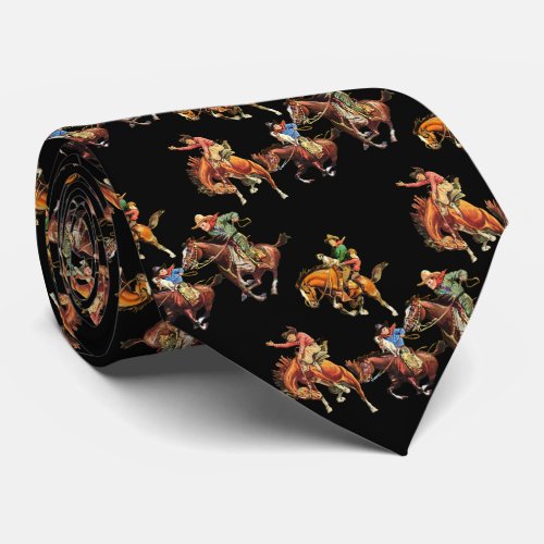 Vintage Western Cowboy Kids on Horses Neck Tie