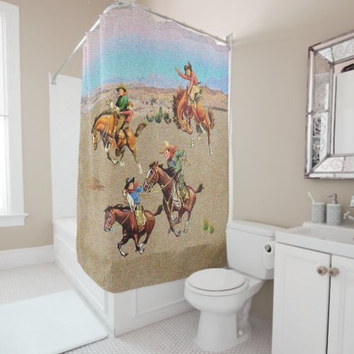 Vintage Western Cowboy Kids on Horses  Shower Curtain