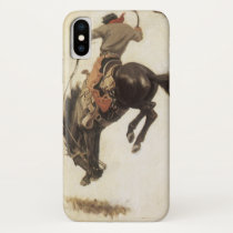 Vintage Western, Cowboy on a Bucking Bronco Horse iPhone X Case
