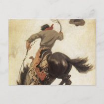 Vintage Western, Cowboy on a Bucking Bronco Horse Postcard