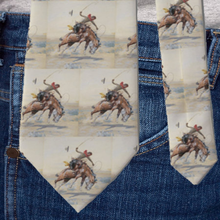 Vintage Western Cowboy On Bucking Horse Neck Tie