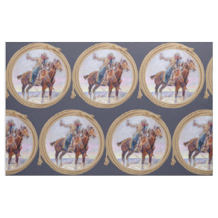 Vintage Western Cowboy On Horse Rope Trim 9" Sq Fabric
