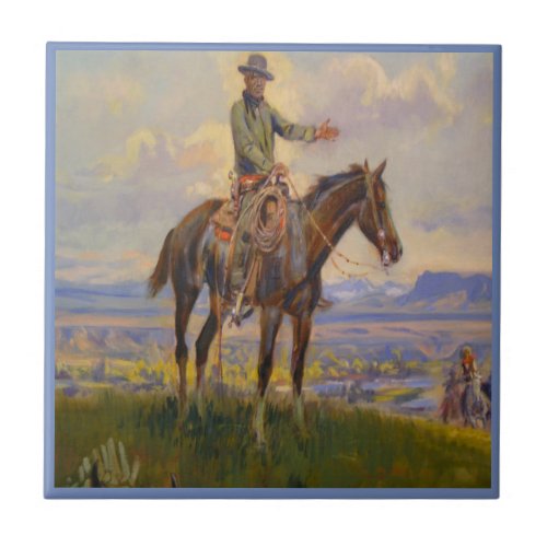 Vintage Western Cowboy On Horse Tile
