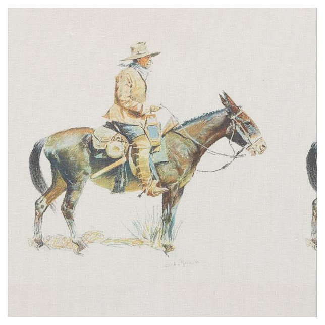 Vintage Western Cowboy On Mule Fabric (Close Up)