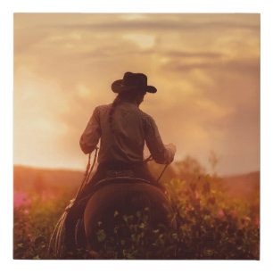 Vintage western cowboy portrait faux canvas print