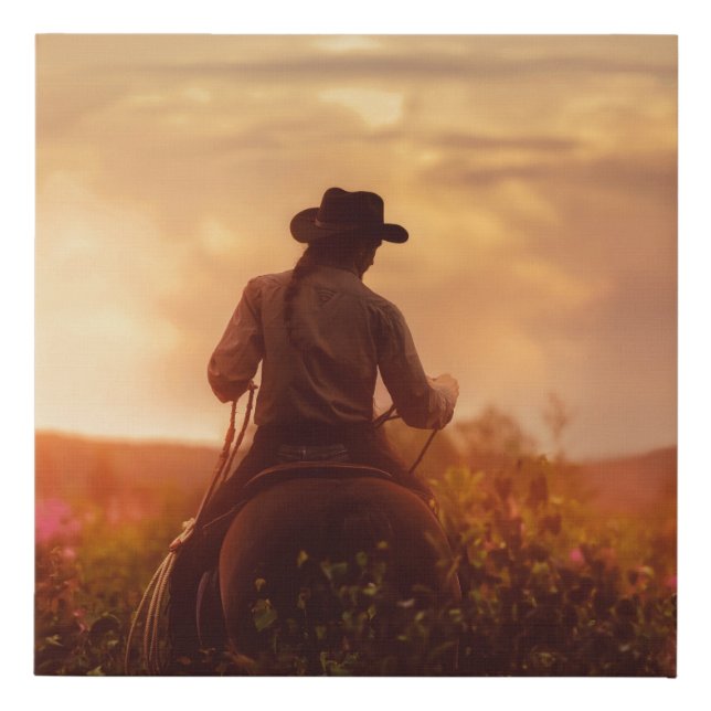 Vintage western cowboy portrait faux canvas print (Front)