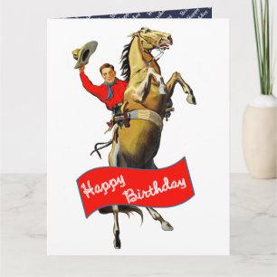 Vintage Western Cowboy Rearing Horse Birthday Card