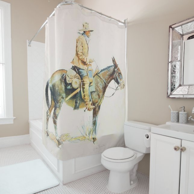 Vintage Western Cowboy Riding A Mule Shower Curtain (In Situ)
