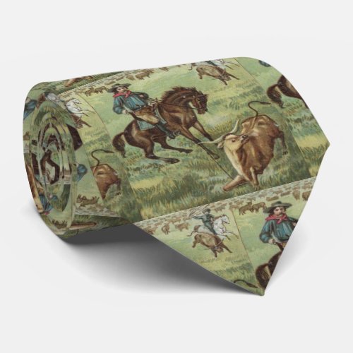 Vintage Western Cowboy Roping Steer Necktie