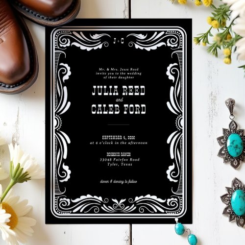 Vintage Western Cowboy Rustic Country Wedding Invitation