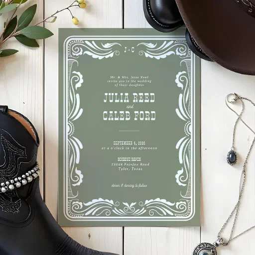 Vintage Western Cowboy Rustic Country Wedding Invitation